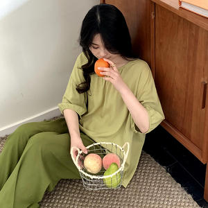 Pijamas de algodón y seda para <span class=keywords><strong>mujer</strong></span>, <span class=keywords><strong>conjunto</strong></span> de pantalones largos de manga corta, transpirables, cómodos, estilo fino, talla grande - Product Image 5