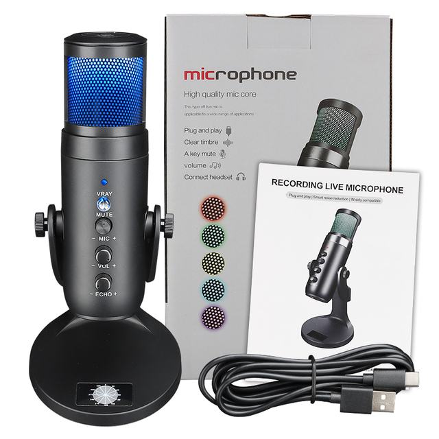 Professional Condenser wired USB Microphone for Webcast Live Studio Music Recording for Pc Laptop