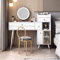 Table de toilette modulaire moderne en panneaux de bois avec miroir éclairé, meuble de luxe pour chambre, hôtel, salon
