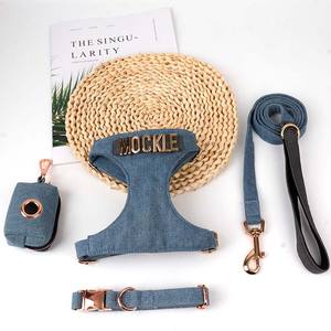 Harnais pour chien de luxe en denim imprimé confortable et doux avec boucle en métal DIY de haute qualité, réglable - Product Image 1