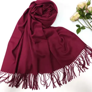 New plain Color Ethnic Solid Pashmina feeling Scarves 180*65 with tassel Viscose poly mix Hijab wrap scarf shawl