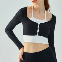 Mayyoung Tweedelig Yogashirt Met Lange Mouwen Damesknoop Sport Crop Top Fitness Gymkleding Groothandel