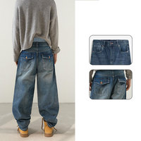YUCE Jeans en denim vintage de haute qualité, fabriqués sur mesure, délavés, style années 90, coupe ample, avec effet de moustaches de jean poncées à la main