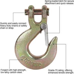 Crochet à chape en acier forgé de 1/4 pouces avec loquet de sécurité, crochet de treuil de remorquage robuste G70 - Product Image 2