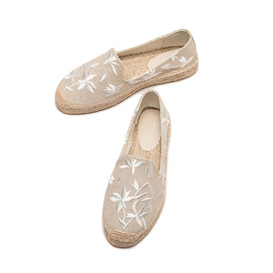 Espadrilles pour femmes avec broderie de feuilles, <span class=keywords><strong>plateforme</strong></span>, semelle épaisse, chaussures décontractées à enfiler, espadrilles bohèmes en toile pour femmes - Product Image 5