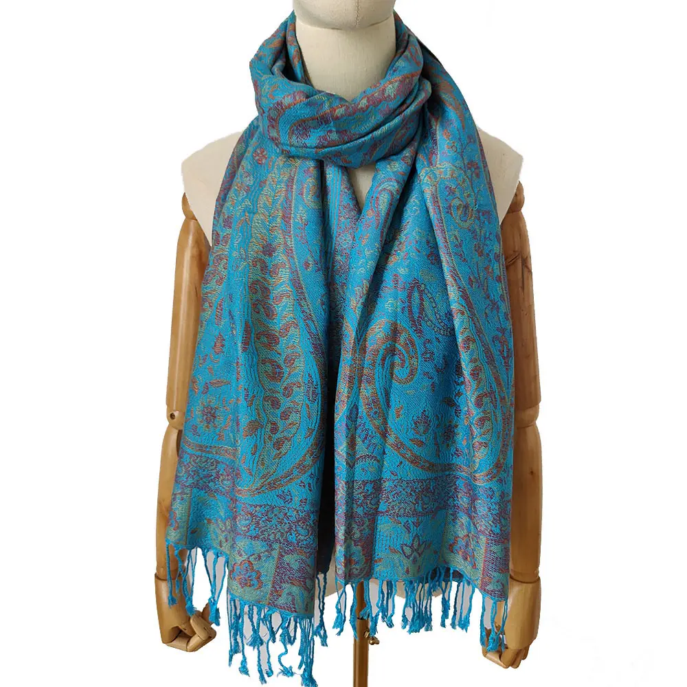 Large Soft Cashmere Silky Pashmina Reversible Paisley Shawl Wrap Scarf for Women