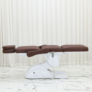 Table de massage électrique réglable moderne en cuir marron 3/4 motorisée pour esthéticienne, lit de spa pour cils et soins du visage, chaise cosmétique pour salon de beauté - Product Image 4