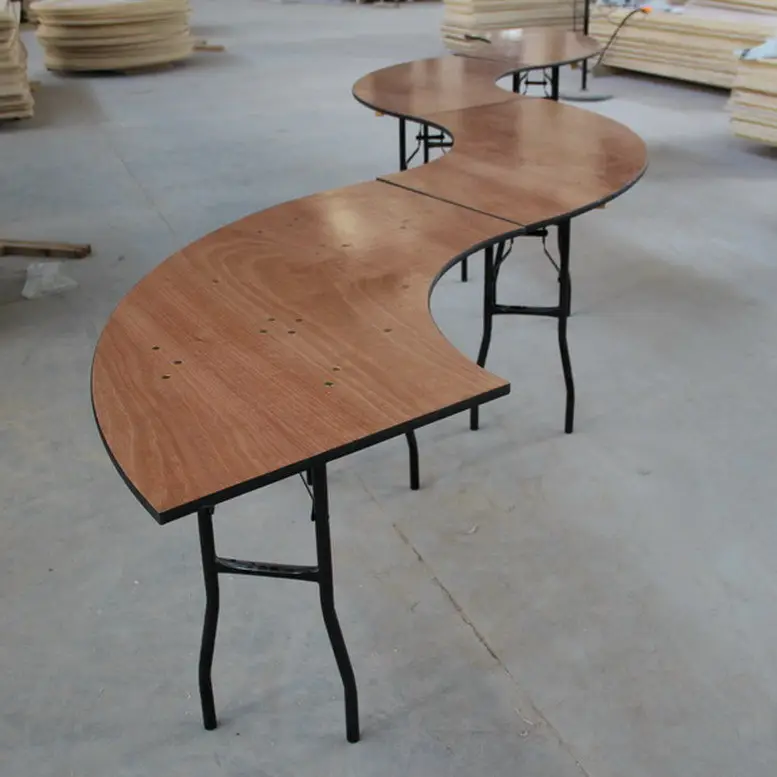 Panel de madera curvo serpentina, mesa de 48/60/72 pulgadas para banquete, boda, evento, uso de mesa plegable, fabricante de fábrica en stock