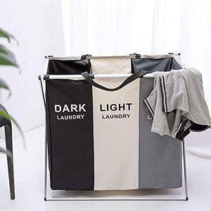 Hot Sale Custom <b>Foldable</b> 3 Sections Laundry Cloth Hamper Sorter <b>Basket</b> Bag Bin Dirty Clothes Bag with Aluminum Frame - Product Image 2