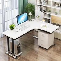 Escritorio de Oficina Moderno en Forma de L, Mesa de Computadora Blanca con Gabinete Móvil de 3 Cajones, Estación de Trabajo Ergonómica para Juegos, Estudio en Casa