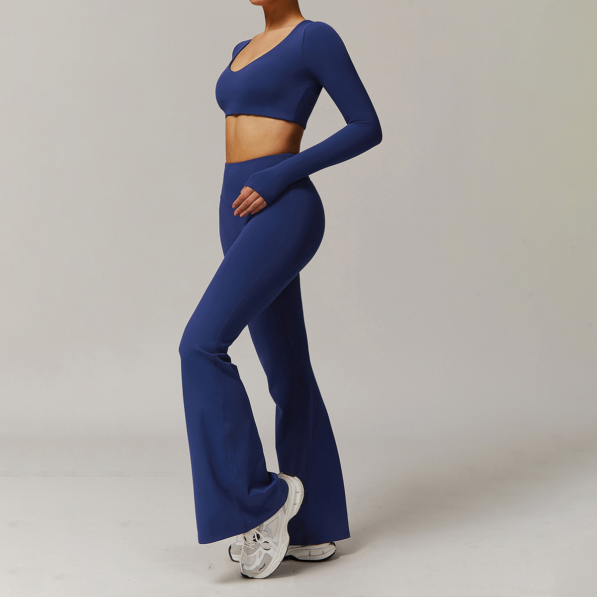 Fashion V Shaped Neckline Removable Chest Pads Long Sleeves Print Sweatshirts Gym Custom Logo Yoga Wrap Top for Women