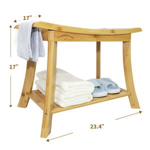 Bambuseae Bamboo <b>Bathroom</b> <b>Stool</b> With Shelf 23.4 In Storage Bench For Shoes And Towels - Product Image 1