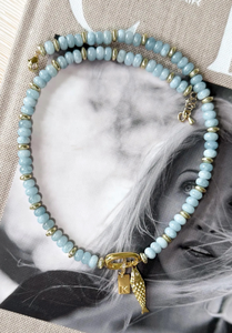 <span class=keywords><strong>Collana</strong></span> di Alta Qualità <span class=keywords><strong>con</strong></span> Perline di Giada e <span class=keywords><strong>Acquamarina</strong></span>, Stile Boho da Spiaggia, <span class=keywords><strong>con</strong></span> Ciondolo a Pesce Dorato - Product Image 4