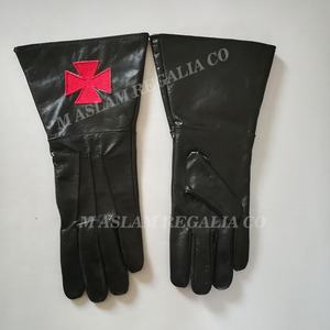 Gants en cuir souple écologiques St Thomas, longueur poignet, avec emblème maçonnique blanc, pour usage hivernal décontracté - Product Image 5