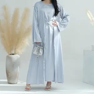 लोरिया इस्लेमिक कपड़े 3 टुकड़े मामूली अबाया साटिन ने आंतरिक पोशाक मध्य लपेटता और खुला बाया मुस्लिम कफ्तान विलाबाया दुबाई