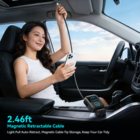 Adaptor Mobil Pemancar FM Pengisi Daya Mobil Retractable 72W PD 45W PPS dengan Layar Digital Tegangan Mobil Kabel Tipe-C 75cm