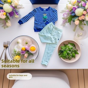 Nouveau <span class=keywords><strong>Sweat</strong></span>-shirt Tendance 2026 pour Garçons, Imprimé Ours Rayé Dessin Animé, Printemps Automne, Pur Coton, Traitement Doux, Sans Col - Product Image 2