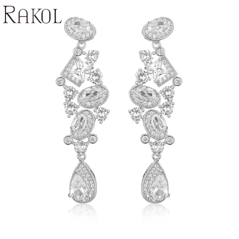 Rakol EP5667 boucles d'oreilles pendantes en diamant goutte d'eau 3A zircone boucles d'oreilles lustre de mariage de haute qualité pour les femmes