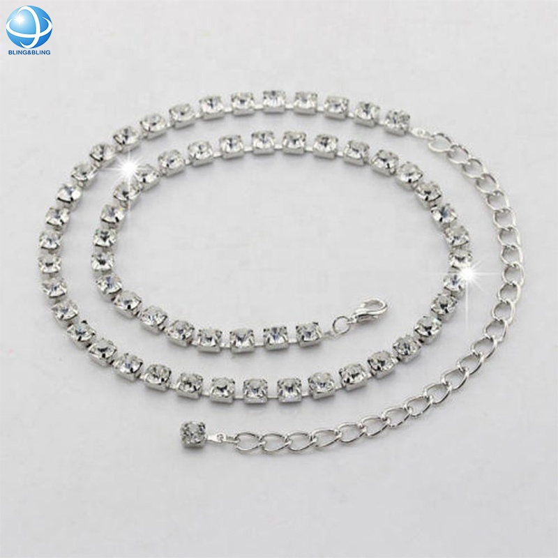 Регулируемый металлический однорядный пояс со стразами для женщин, нарядная одежда