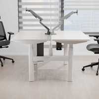 Bureau assis-debout électrique automatique double poste ergonomique moderne pour bureau commercial, avec cadre en fer durable et hauteur réglable