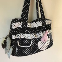 Bolsa de Compras Coreana Clásica de Verano, Ecológica, de Poliéster, para Mujer, con Diseño de Puntos, Encaje, Cadena y Cierre Magnético