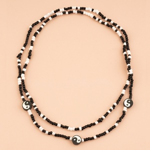 Collane a Doppio Strato con Perline Bianche e Nere in Stile Nazionale per Uomo e Donna, Gioielli con Catena Elastica Yin Yang Tai Chi - Product Image 2