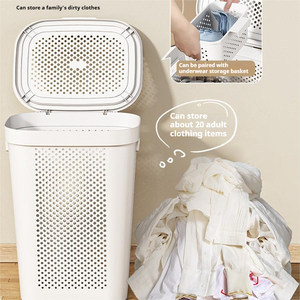 Large Capacity Ventilated <strong>Plastic</strong> <strong>Laundry</strong> Storage Bin with Flip-Top Lid and Optional Wheels Dirty Clothes <strong>Basket</strong> - Product Image 5