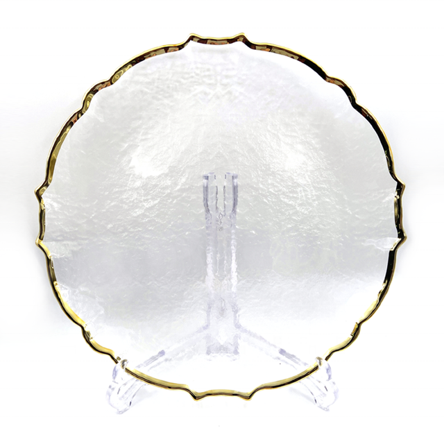 2025 Elegant Irregular Rim Scalloped Edge Fruit Dinner Glass Charger Plates for Home Banquet Hotel Weddings