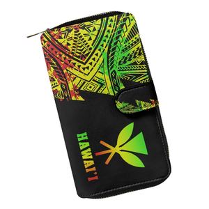 طباعة مخصصة حسب الطلب بولينيزي طباعة قبلية رفرف هاواي محفظة طويلة بو الجلود والبوليستر بطانة سحاب محفظة طويلة - Product Image 4