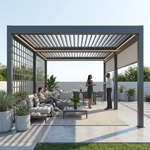 Pergola bioclimatique motorisée directement de l'usine avec conception 3D personnalisée gratuite et <span class=keywords><strong>guide</strong></span> d'installation pour projets commerciaux B2B hôteliers - Product Image 1