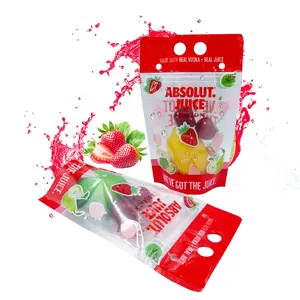 Customized Food Grade 100% Recyclable Reusable Hand Held Zipper Plastic Drinking Bags Clear Juice Drink Pouches With Straws