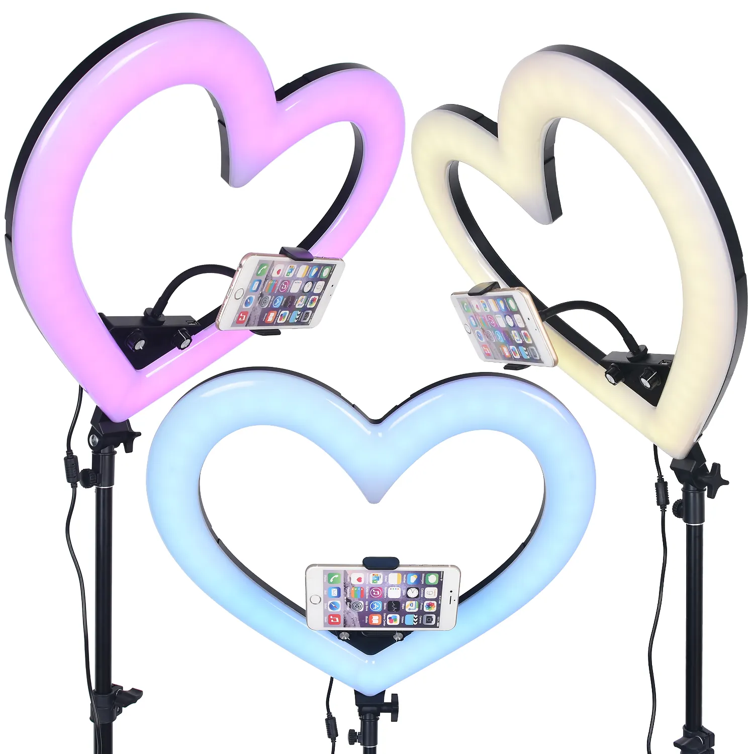 KALIOU Photography 18 inch LED Selfie Ring Light 65W 5500K Studio Photo Fill Ring Light Heart Shape Makeup ring light