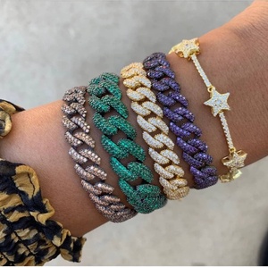<span class=keywords><strong>Bracelet</strong></span> chaîne cubaine Miami en zircon cubique <span class=keywords><strong>rouge</strong></span>, bleu, vert, coloré, pour femmes, bijoux - Product Image 2