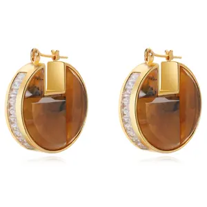 Fashion High Quality Round Amber Earrings With Zirconia Inlay On The Side Women's Jewelry Gifts Customized