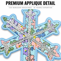 Applique florale pastel flocon de neige bleu clair avec bordure en fil, patch brodé au point de chaînette, badge personnalisé, usine OEM