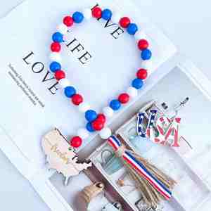 พวงมาลัยลูกปัดไม้สำหรับตกแต่งบ้านในวันเอกราชสำหรับ4th ของตกแต่ง july - Product Image 5