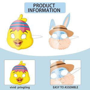 Máscaras de Papel de Pascua, Diseño de Animales de Dibujos Animados, Conejo, Pollo, Oveja, Decoración de Fiesta, Cubre Rostros - Product Image 3