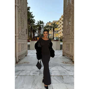 Robe de bal de luxe noire, dos noué, col montant, taille empire, strass, taille XS, pour soirées formelles et fêtes, longueur ras du sol - Product Image 3