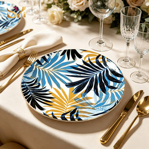 Platos de Porcelana Fina con Diseño de Hojas Multicolores y Borde Dorado <span class=keywords><strong>para</strong></span> Decoración de Mesa en Hoteles, Bodas y Hogares - Product Image 2