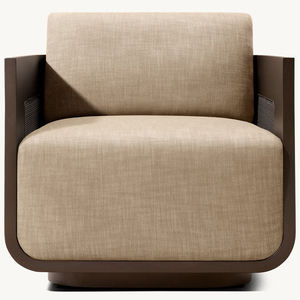 Chaise longue en aluminium RH Sedona Cane, cadre bronze foncé avec tissu crème et accents en rotin tressé, chaise d'appoint moderne pour patio extérieur - Product Image 3