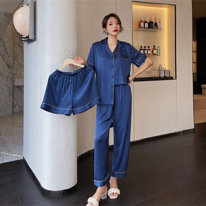 <span class=keywords><strong>Pigiama</strong></span> Estivo Tinta Unita per Coppie, Nuovo Completo da <span class=keywords><strong>Uomo</strong></span> a Maniche Corte con Cardigan, Elegante Camicia da Notte Jacquard Blu Royal Sexy per Donna - Product Image 1