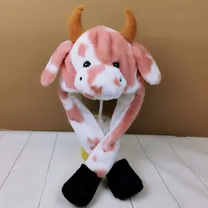 Light Animal Plush Hat Moving Jumping Ears Multicolor Cartoon Milk Cow LED Glowing Earmuffs Plush Toys