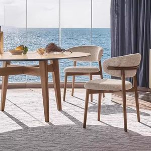 <span class=keywords><strong>Chaise</strong></span> de <span class=keywords><strong>salle</strong></span> à <span class=keywords><strong>manger</strong></span> rembourrée de style nordique moderne avec dossier incurvé, structure en bois massif, assise en tissu doux pour la maison, l'hôtel, le restaurant ZN 450 - Product Image 5