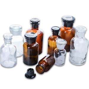 Botella de reactivo de laboratorio de <span class=keywords><strong>química</strong></span> de vidrio transparente marrón personalizable boca ancha diseño esmerilado de boca delgada engrosada para OEM - Product Image 5