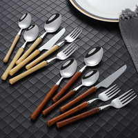 Manche en palissandre japonais 304 acier inoxydable fourchette et cuillère ensemble de couverts couteau à steak fourchette cuillère à dessert couverts en argent