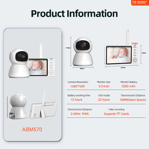 Fournisseur direct d'usine Moniteur vidéo pour bébé de 5 pouces avec vision nocturne Audio bidirectionnel 3500mah & 8 chansons Alarme d'alimentation - Product Image 4