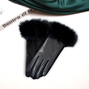 Gants en peau de mouton de haute qualité pour femmes avec poignets en fourrure de lapin, doublure en <span class=keywords><strong>laine</strong></span> pour garder au chaud, gants en <span class=keywords><strong>cuir</strong></span> pour l'extérieur, pour l'hiver - Product Image 6