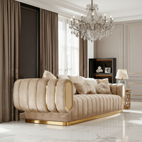 Ensemble de canapés Chesterfield de luxe en velours capitonné, canapés sectionnels en acier inoxydable pour salon, meubles pour la maison et l'hôtel