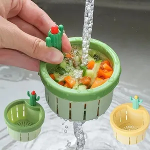 Filtros de desagüe para fregadero de cocina, Cesta de desagüe para fregadero con diseño de cactus, Cesta de desagüe con descarga automática, Filtro atrapa residuos para orificio de desagüe - Product Image 3