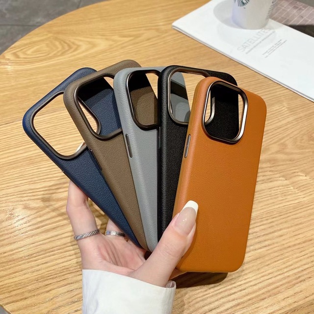 Business Style Leather Mobile Phone Case With Metal Camera Frame for iphone 14 15 16 Pro MAX